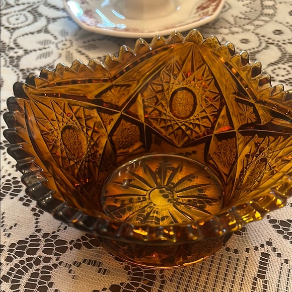 Vintage Amber Cut Glass Bowl - Picture 5 of 9